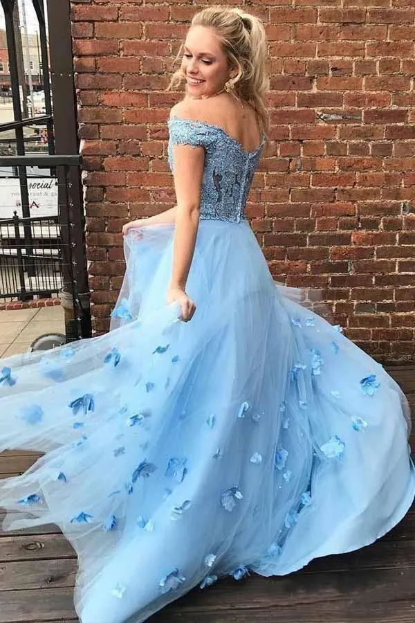 A-line 3D Flower Junior Prom Dress Lace Two Piece Prom Gown  PM214