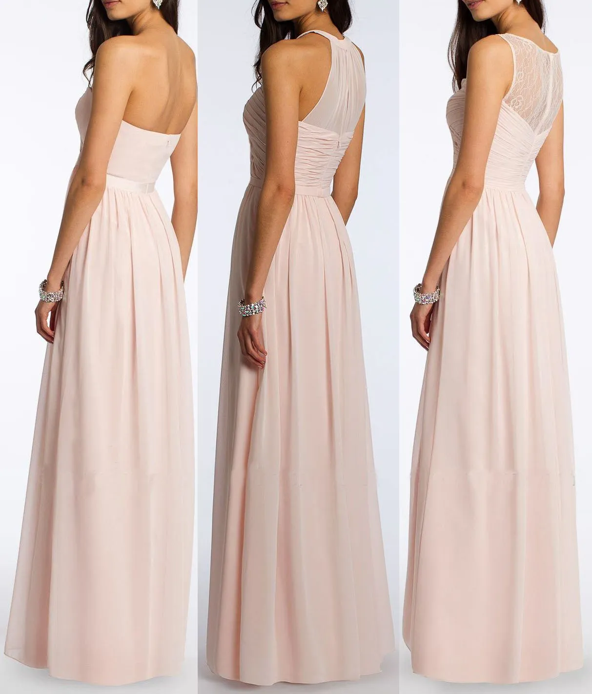 A-line Floor Length Blush Pink Chiffon Bridesmaid Dresses