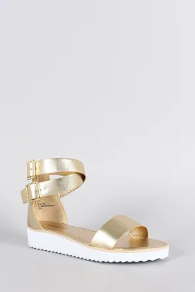 Bamboo Leather Ankle Straps Flatform Sandal