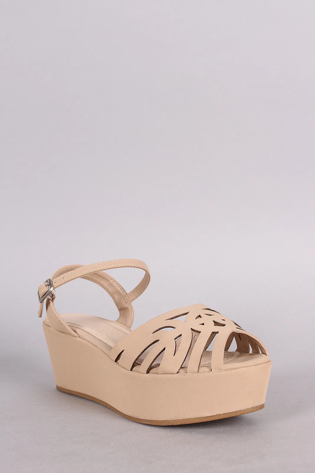 Bamboo Nubuck Geo Cutout Ankle Strap Flatform