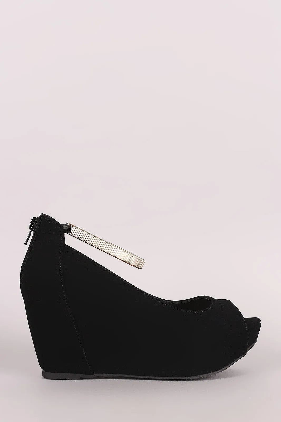 Bamboo Nubuck Peep Toe Wedge Pump