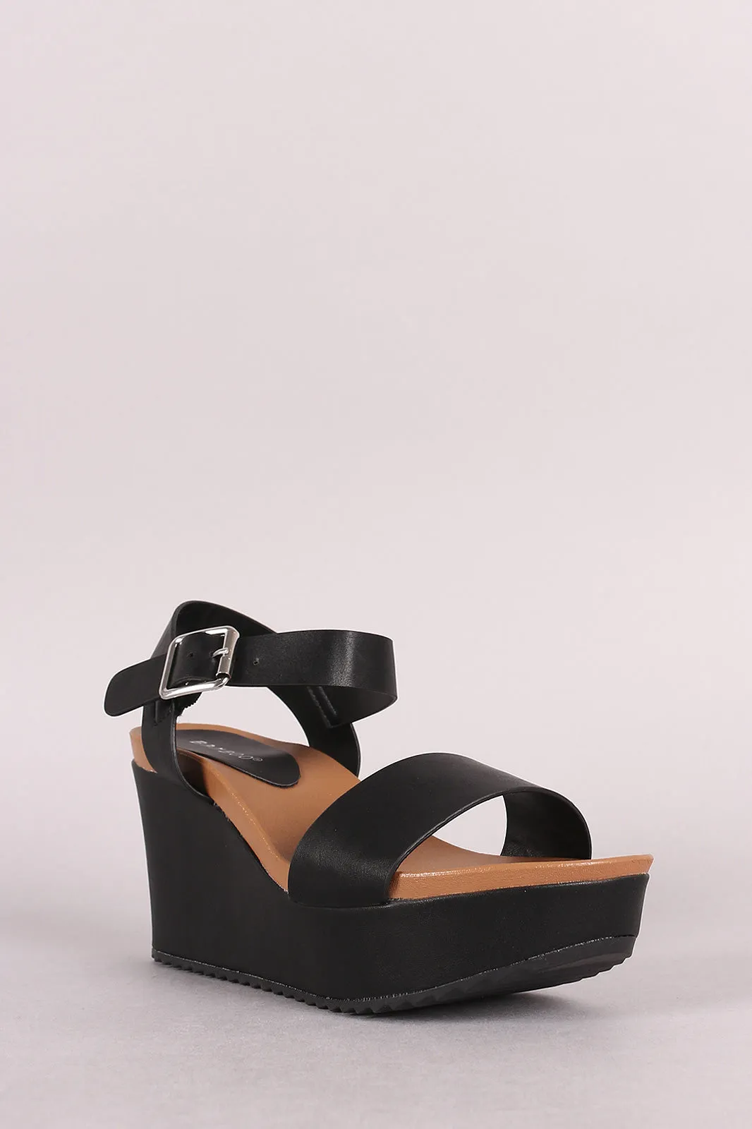 Bamboo One Band Ankle Strap Lug Sole Platform Wedge