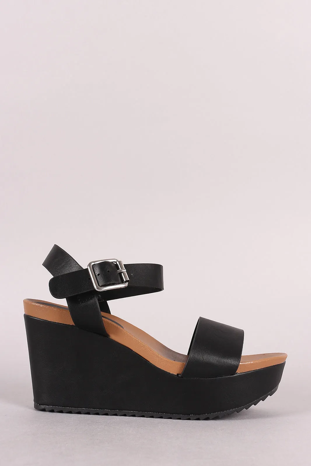 Bamboo One Band Ankle Strap Lug Sole Platform Wedge