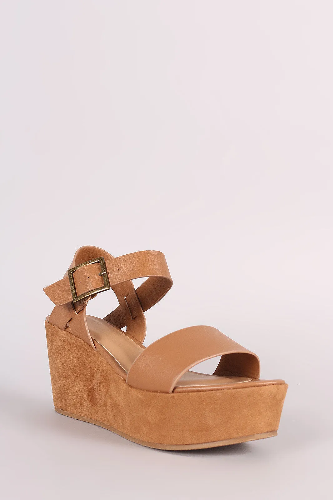 Bamboo Open Toe Ankle Strap Platform Wedge