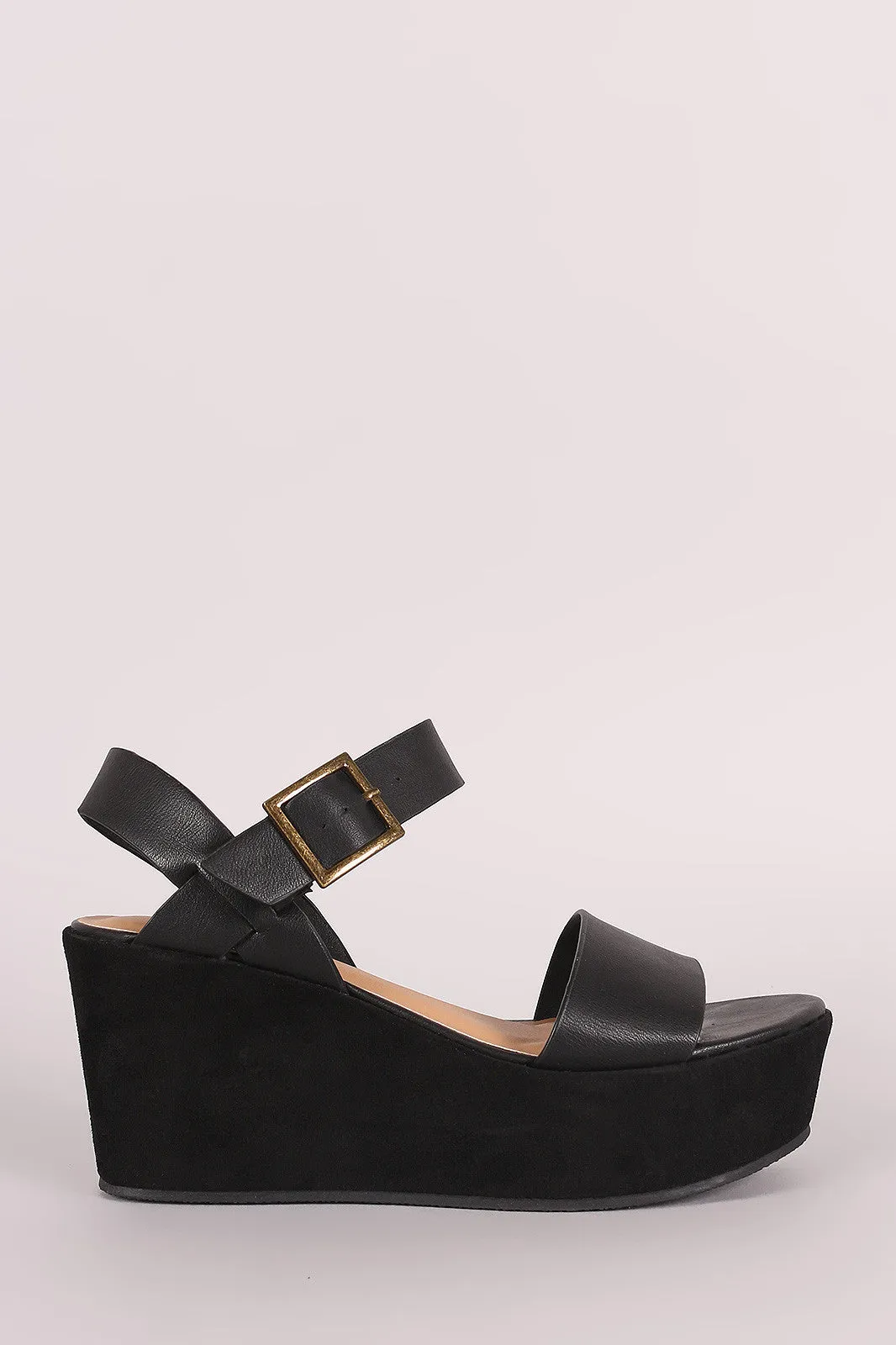 Bamboo Open Toe Ankle Strap Platform Wedge