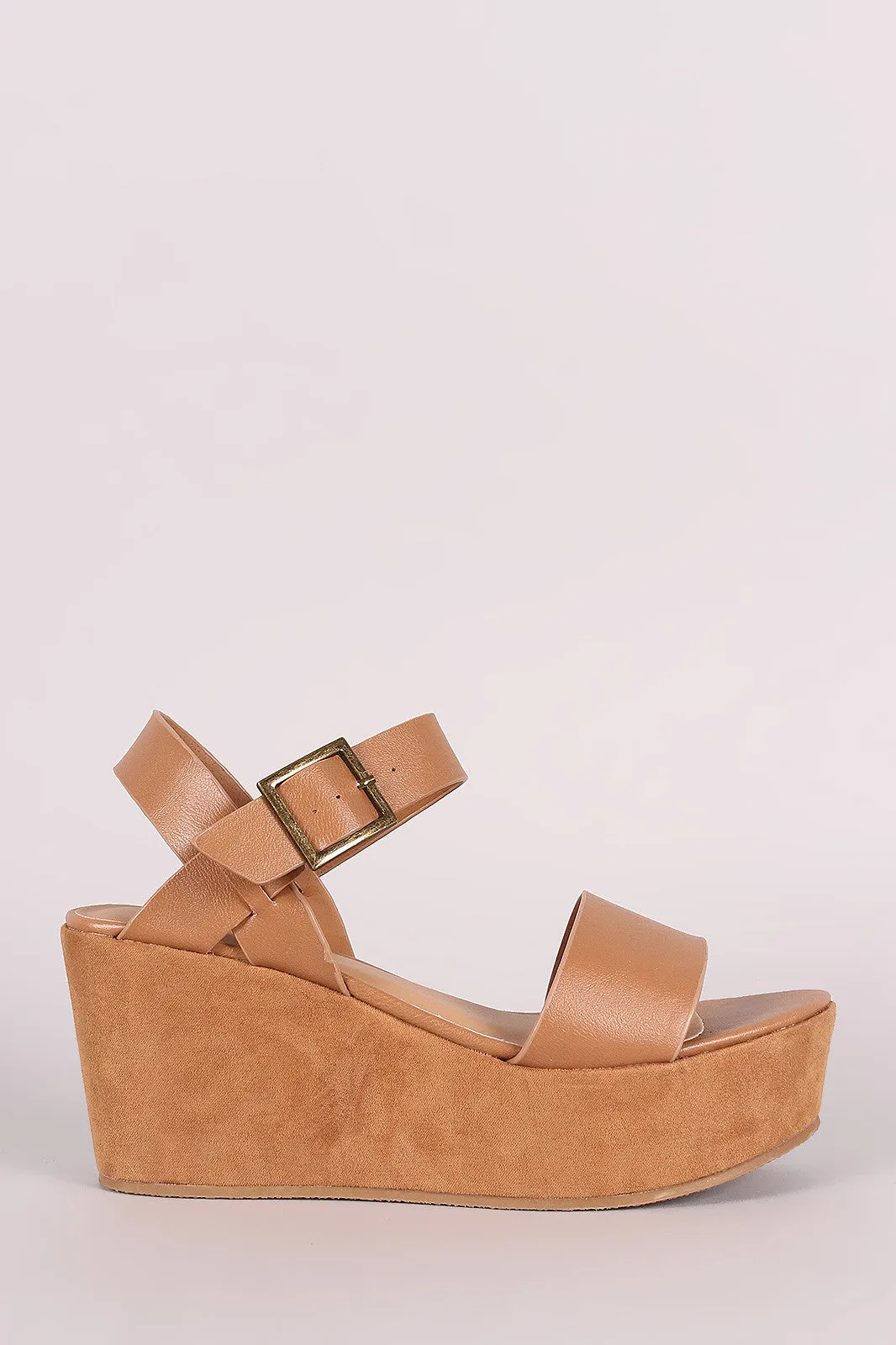 Bamboo Open Toe Ankle Strap Platform Wedge