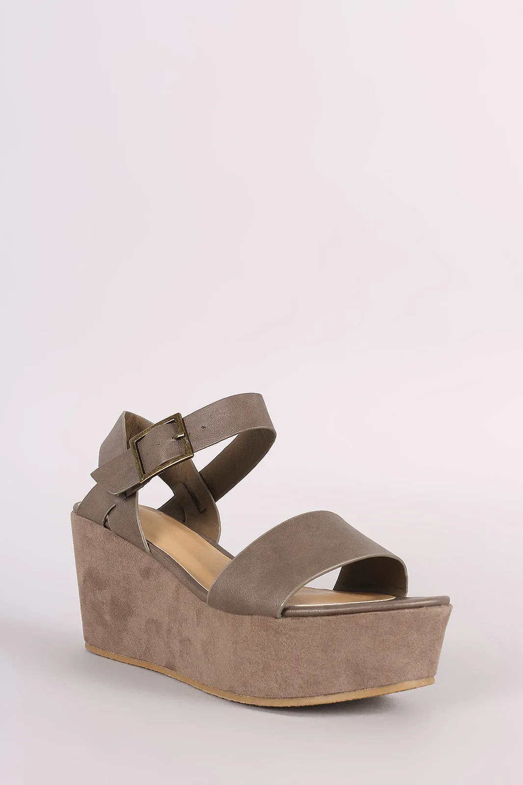 Bamboo Open Toe Ankle Strap Platform Wedge