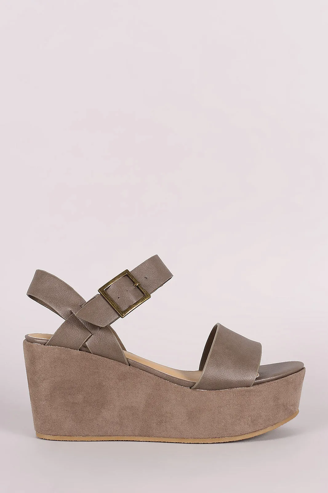 Bamboo Open Toe Ankle Strap Platform Wedge