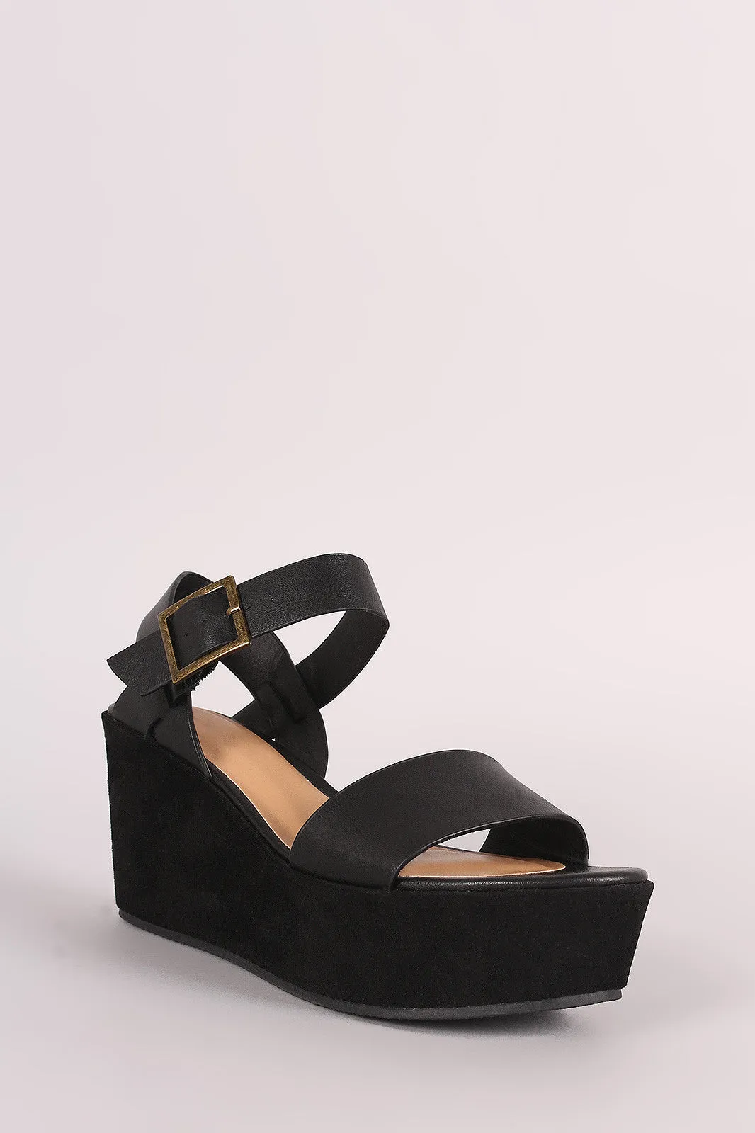 Bamboo Open Toe Ankle Strap Platform Wedge