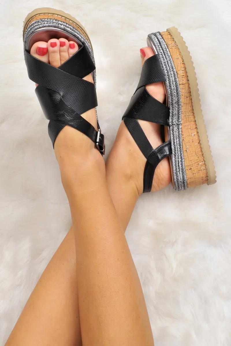 Black Ankle Strap Wedges -Zeidy