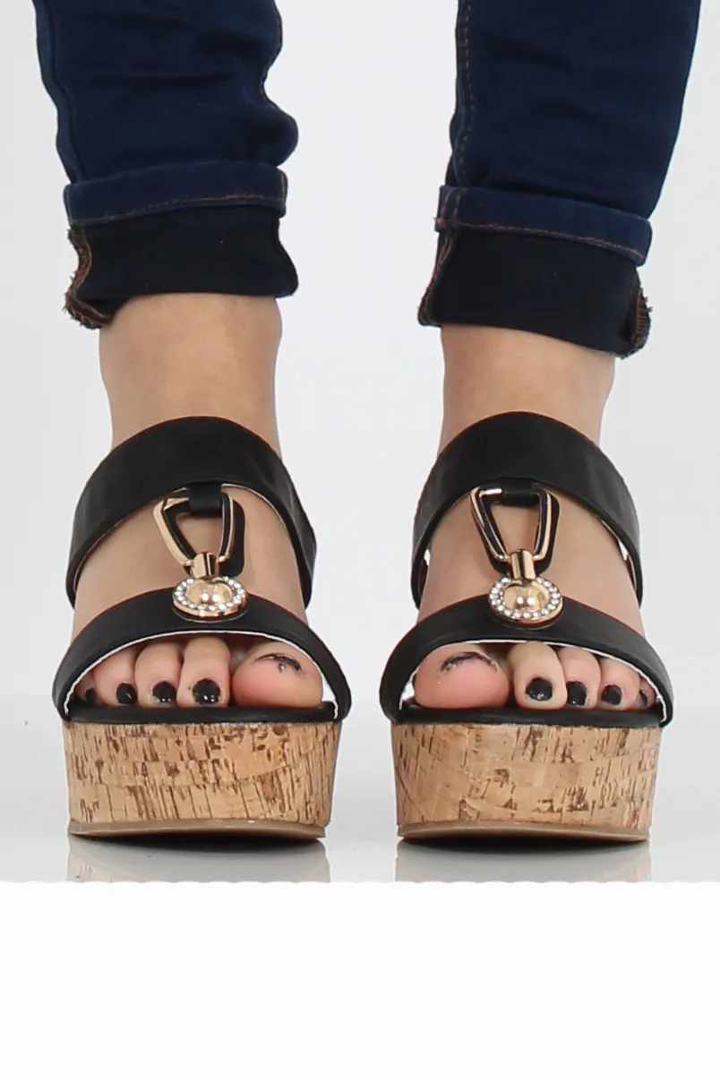 Black Cork Wedges - Niki