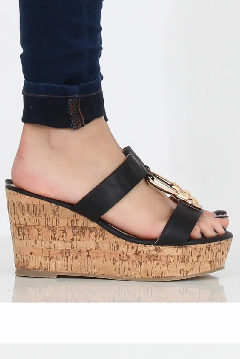 Black Cork Wedges - Niki