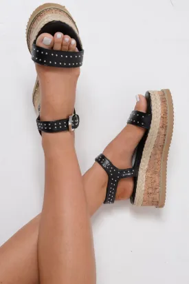 Black Stud PU Wedges - Neive