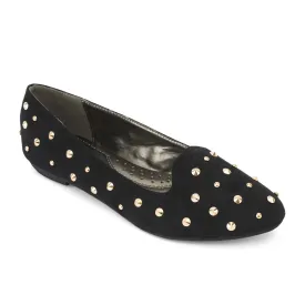 Black Suede Flat Stud Pumps