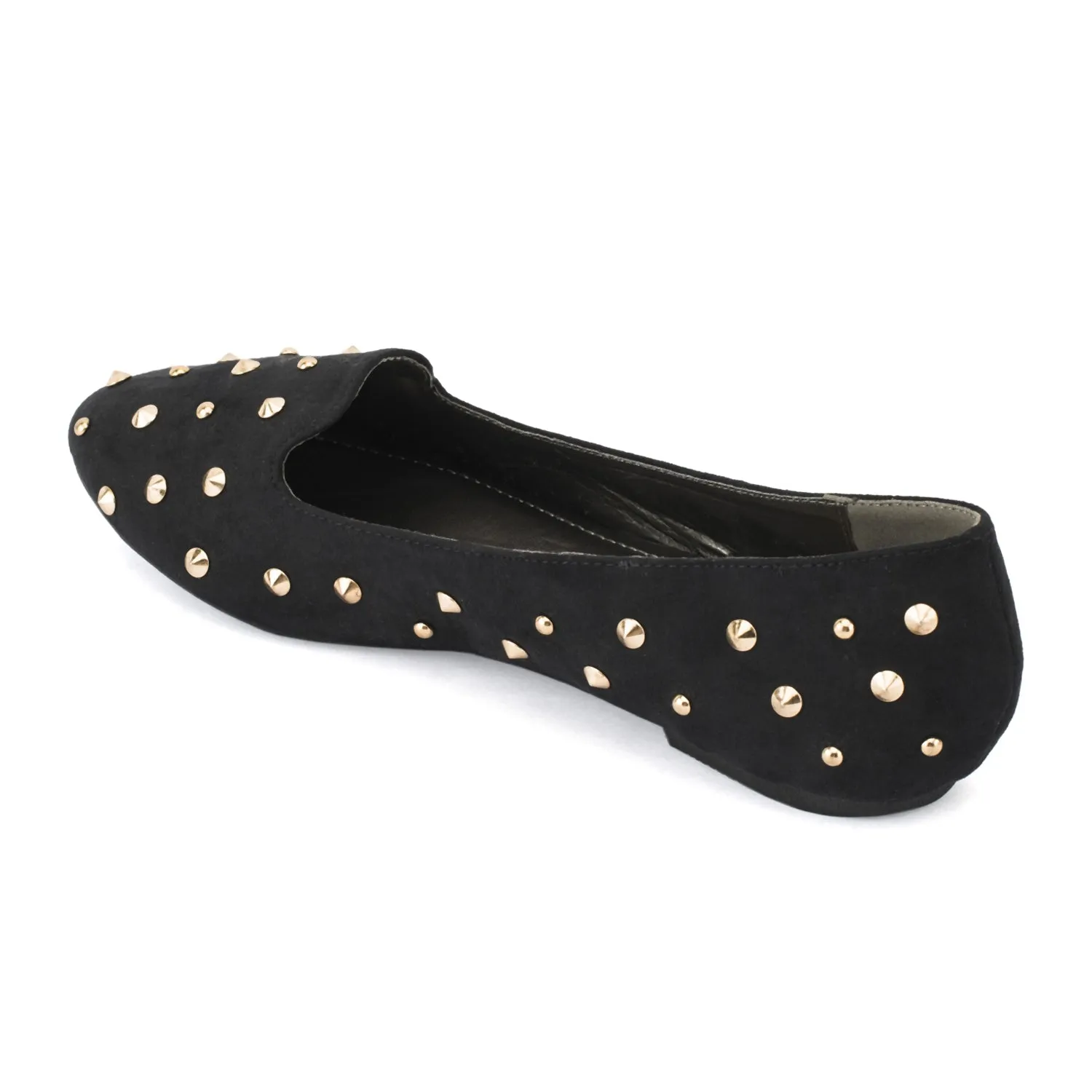 Black Suede Flat Stud Pumps