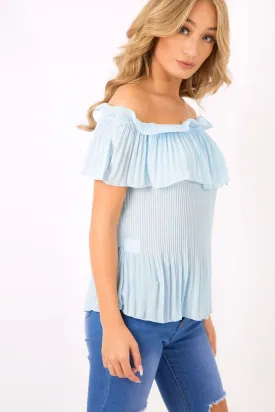 Blue Crinkle Off Shoulder Top - Lucille