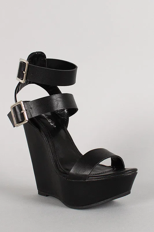 Breckelle Buckle Ankle Strap Open Toe Platform Wedge