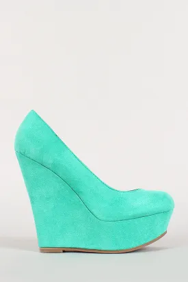 Breckelle Suede Round Toe Platform Wedge