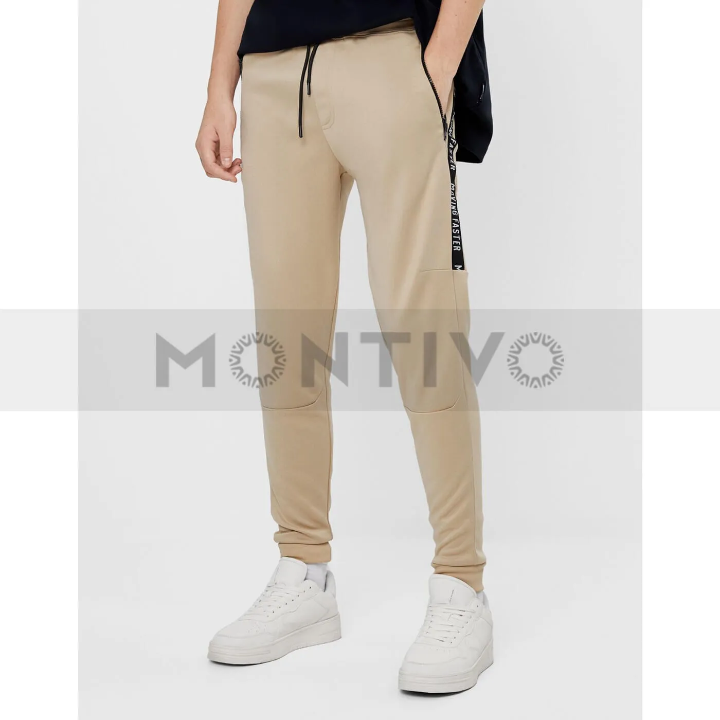 Bsk beige jogging trousers with side stripe