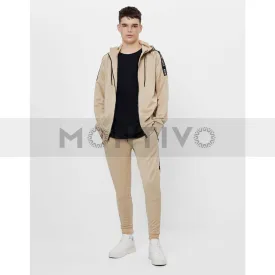 Bsk beige jogging trousers with side stripe