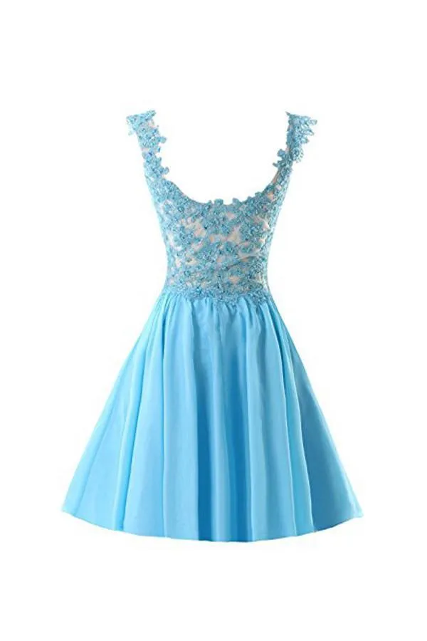 Chiffon Applique Homecoming Dresses Short Prom Dresses With Straps PG091