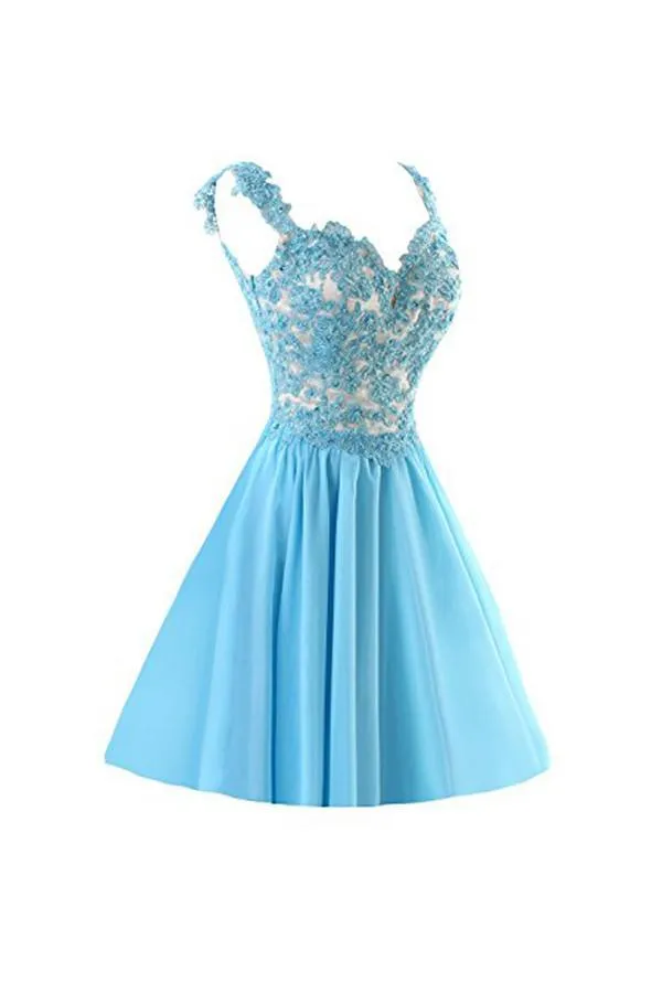 Chiffon Applique Homecoming Dresses Short Prom Dresses With Straps PG091