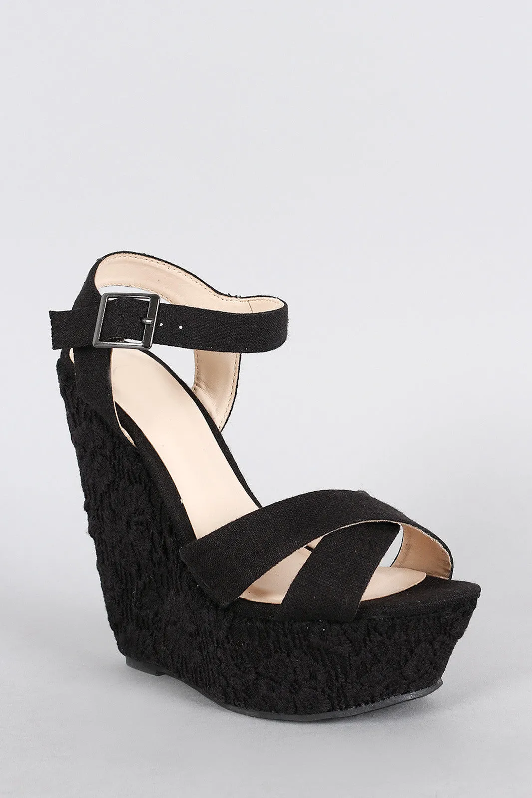 Delicious Crochet Cross Strap Platform Wedge