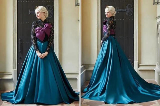 Elegant Frozen A-line Lace Long sleeves Satin Prom Dress Formal Dress  PSK060