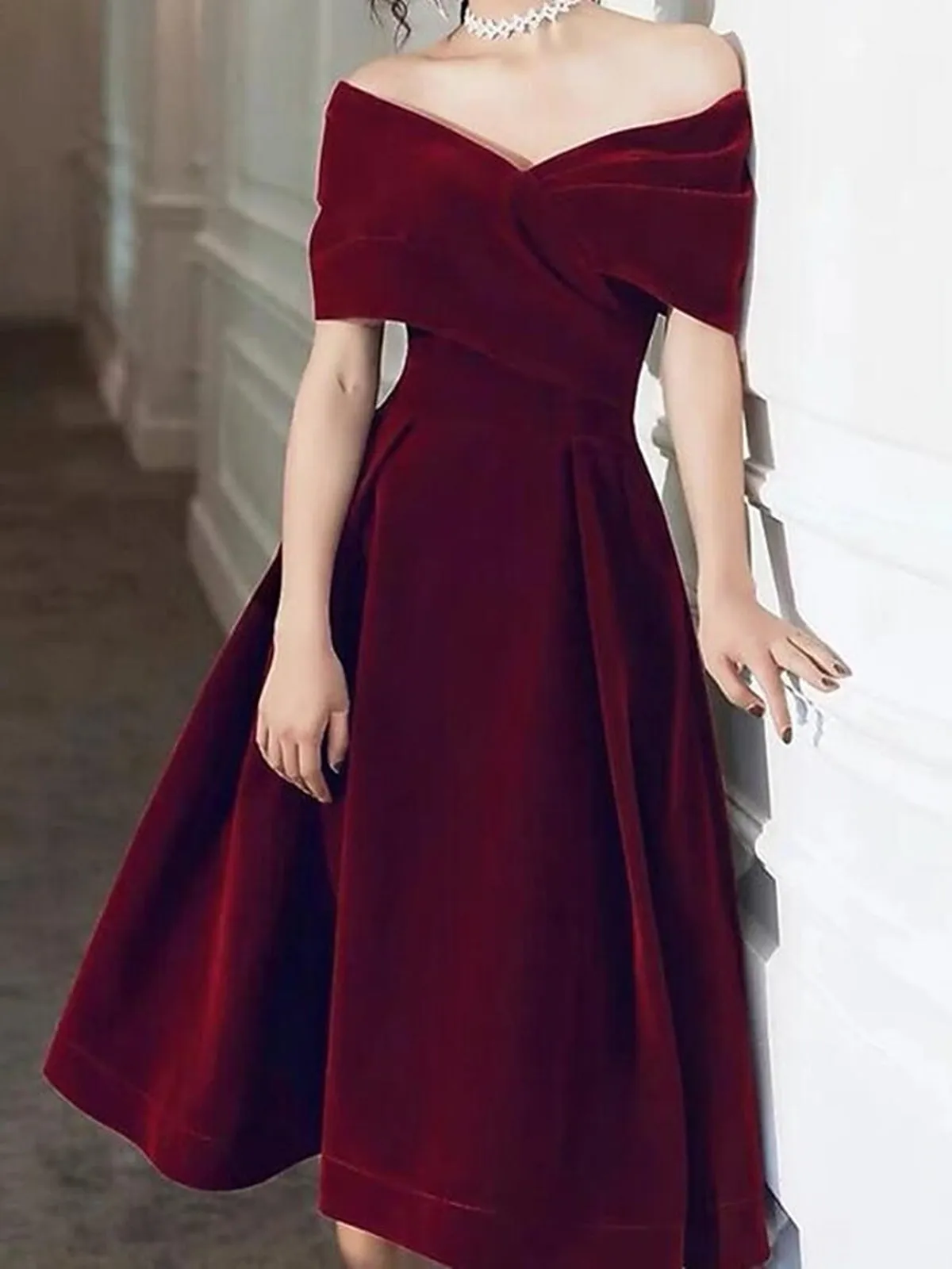 Off Shoulder Green/Burgundy Velvet Short Prom Homecoming Dresses, Green/Burgundy Velvet Formal Graduation Evening Dresses