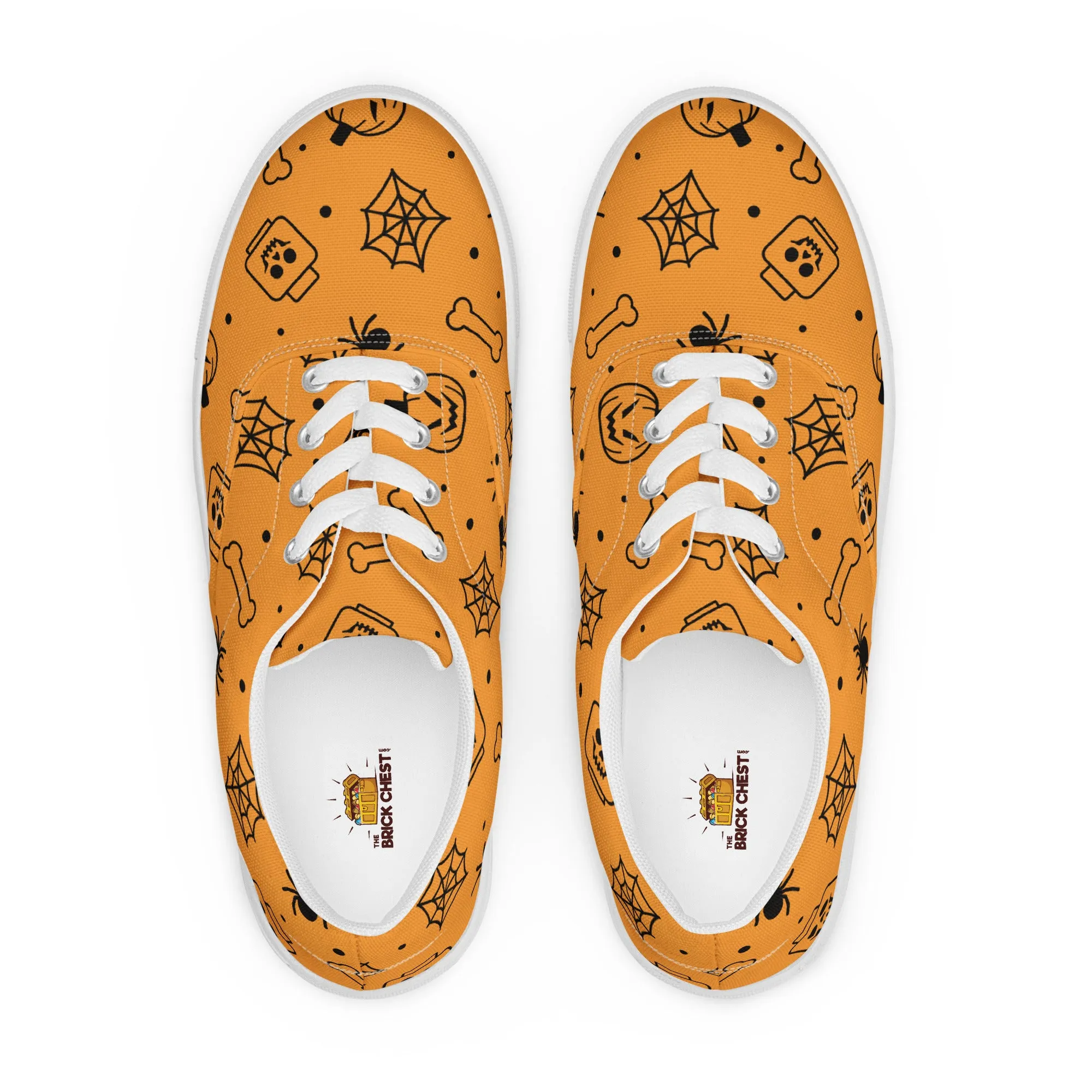 Orange Halloween Ghost Spiders Skeletons Women’s Lace-Up Canvas Shoes