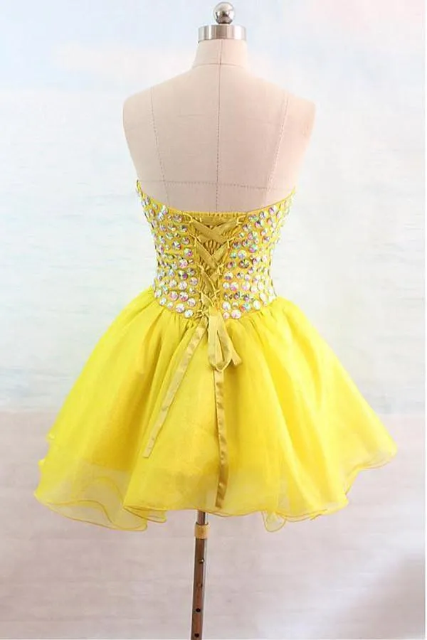 Organza Sweetheart Yellow Homecoming Dresses With Beading PG132