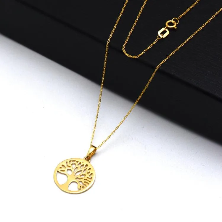 Real Gold Round Tree Necklace 0156 CWP 1935