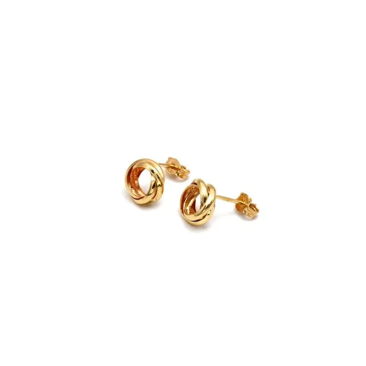 Real Gold Round Twisted Stud Earring Set 0116 E1866