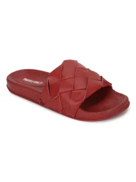 Red PU Weaved Slides