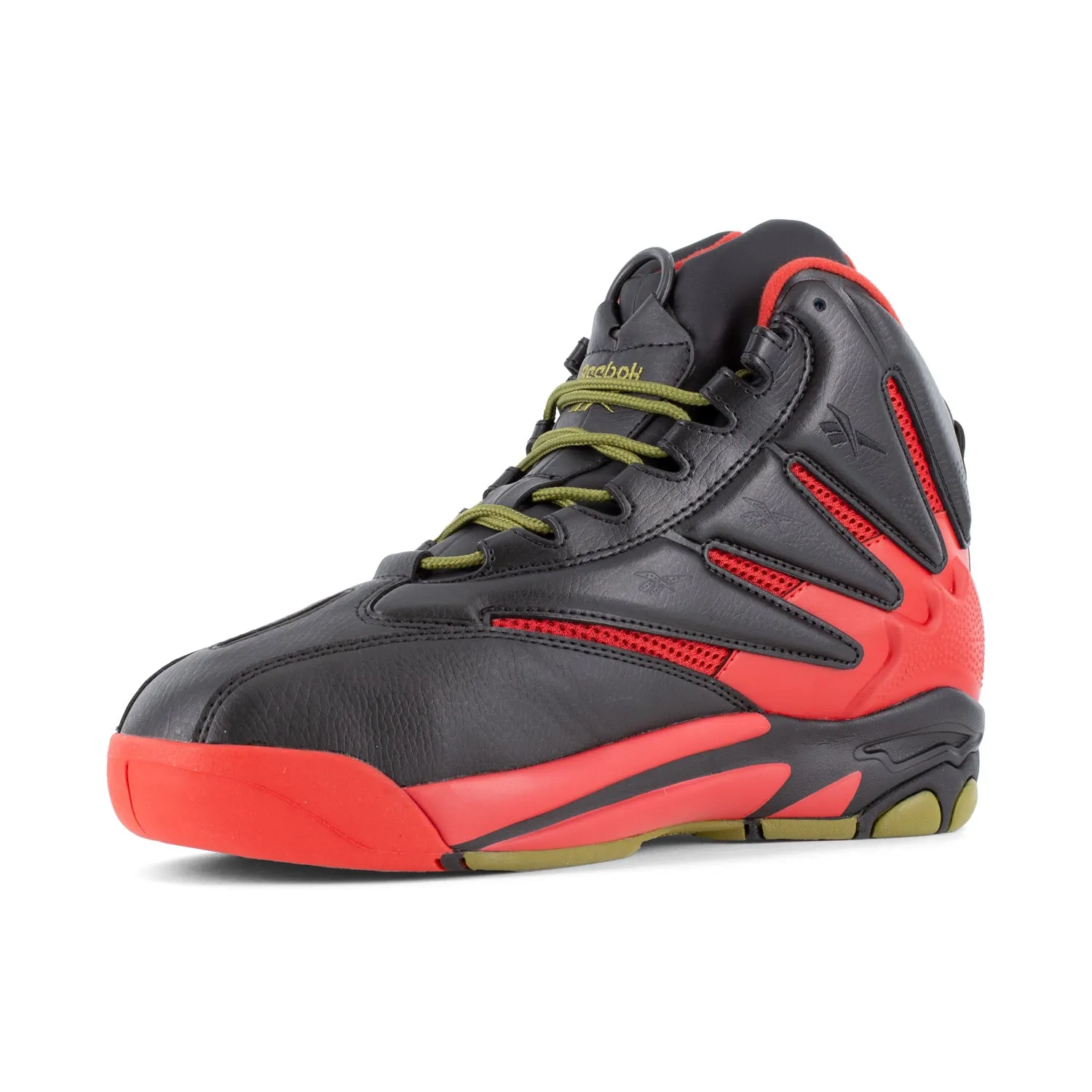 Reebok Mens The Blast Black/Red Leather MetGuard Work Shoes