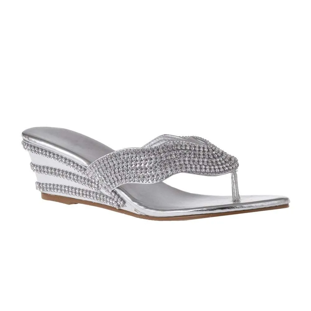 Sapphire Low Wedge Diamante Mule Toe Post Sandal