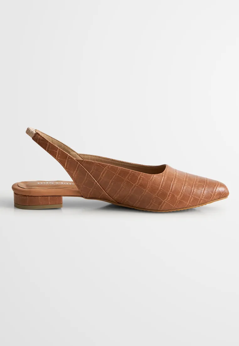 Silya Croc Embossed Slingback Pointy Flats