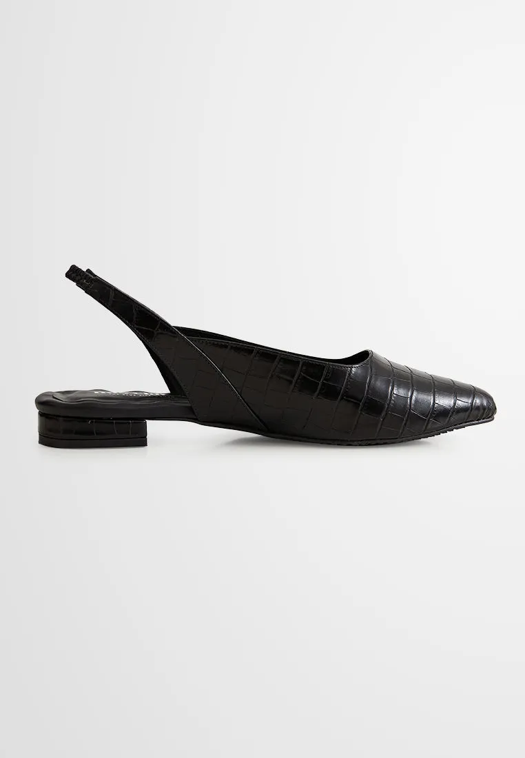 Silya Croc Embossed Slingback Pointy Flats