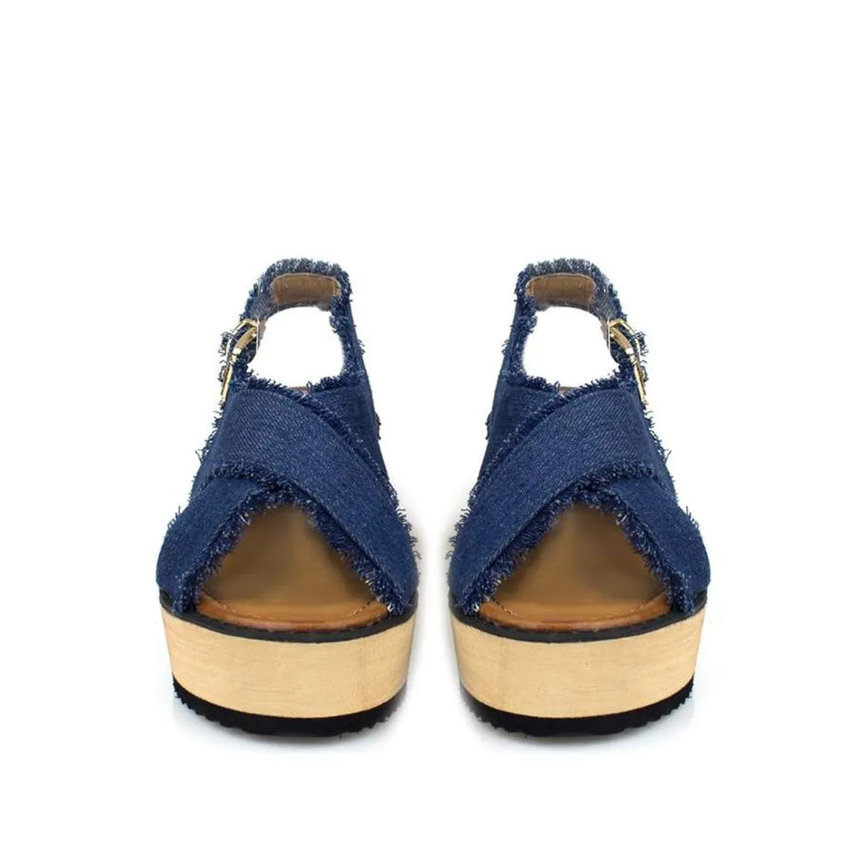 Sonia Frayed Ankle Strap Denim Wedge