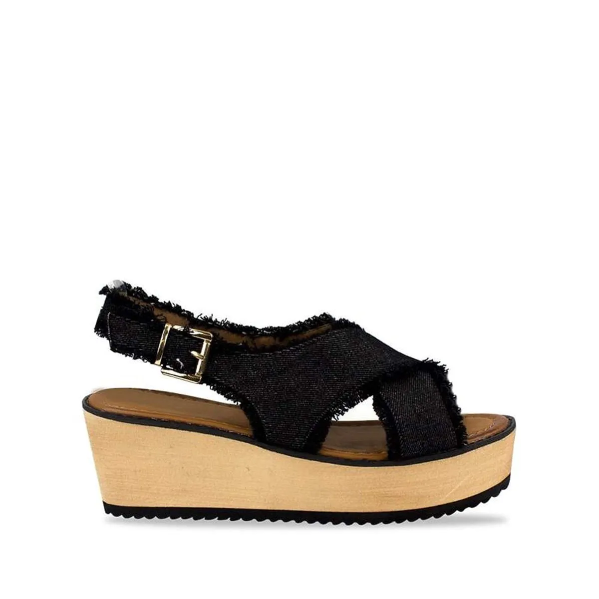 Sonia Frayed Ankle Strap Denim Wedge