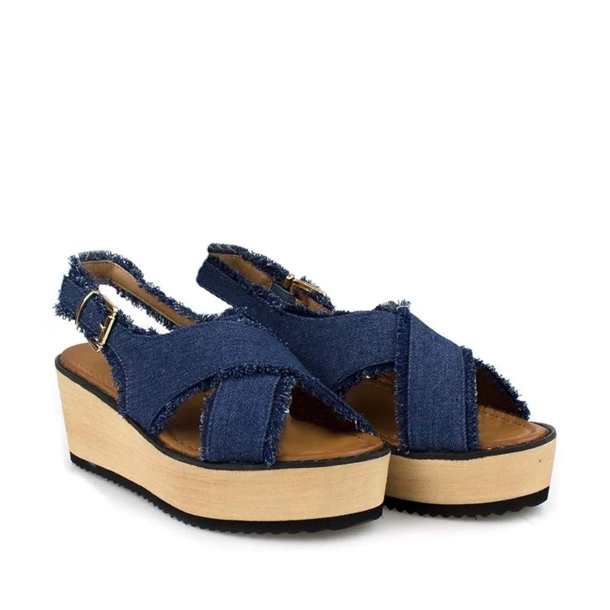 Sonia Frayed Ankle Strap Denim Wedge