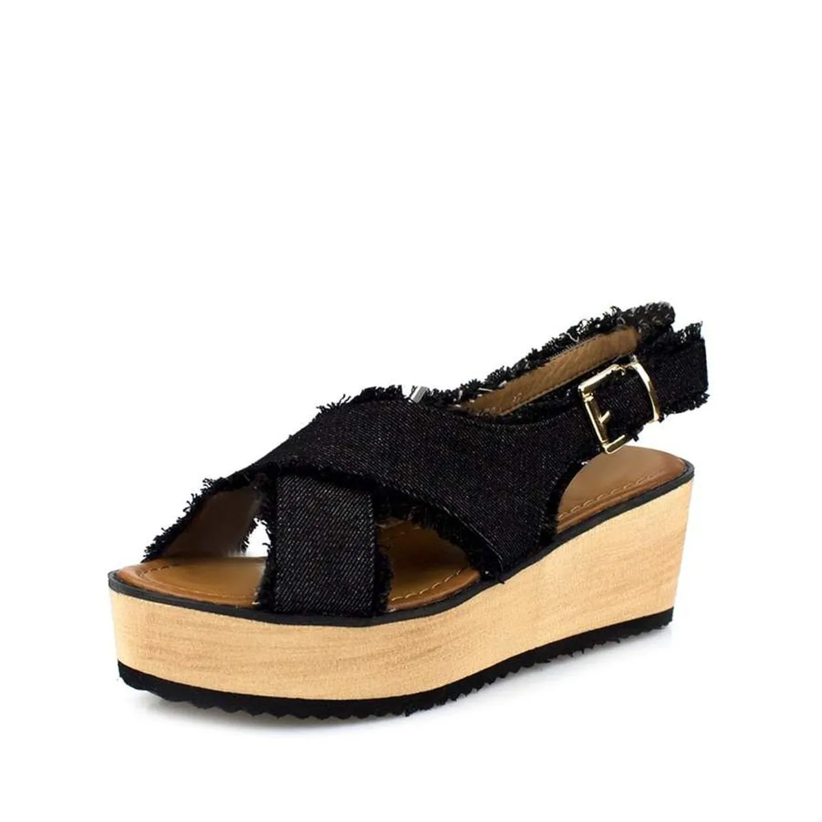 Sonia Frayed Ankle Strap Denim Wedge