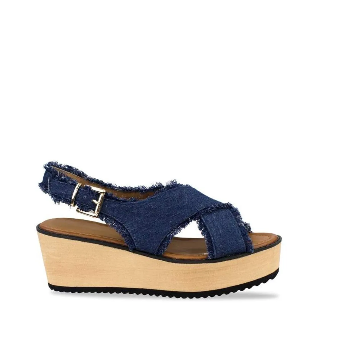 Sonia Frayed Ankle Strap Denim Wedge