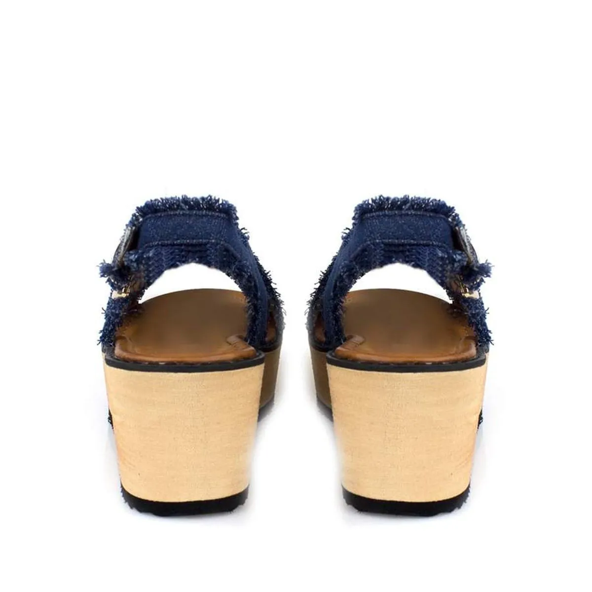 Sonia Frayed Ankle Strap Denim Wedge