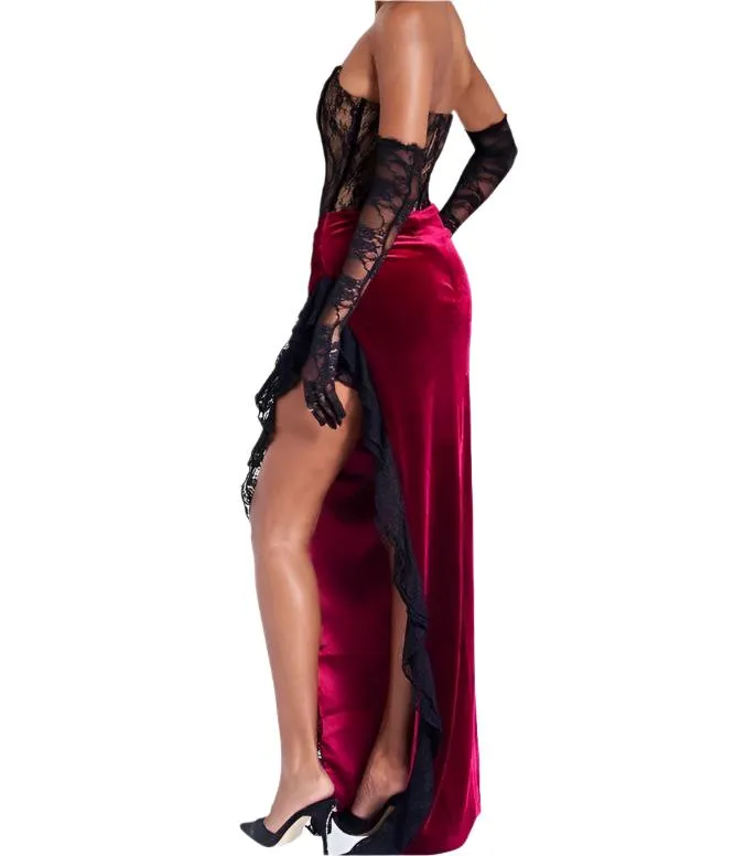 Sue Lace Corset Side Slit Maxi Dress