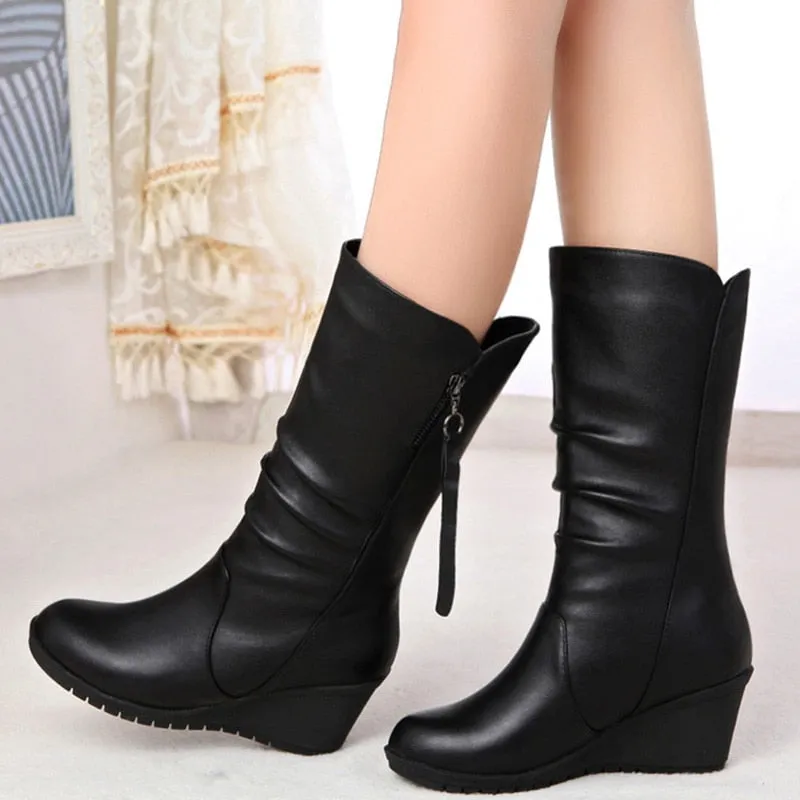 Trendy Mid Calf High Wedge Boots