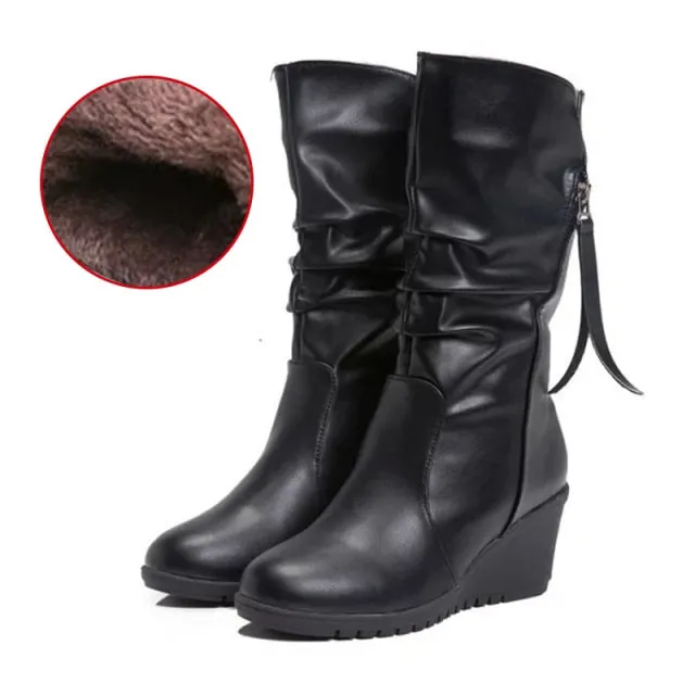 Trendy Mid Calf High Wedge Boots