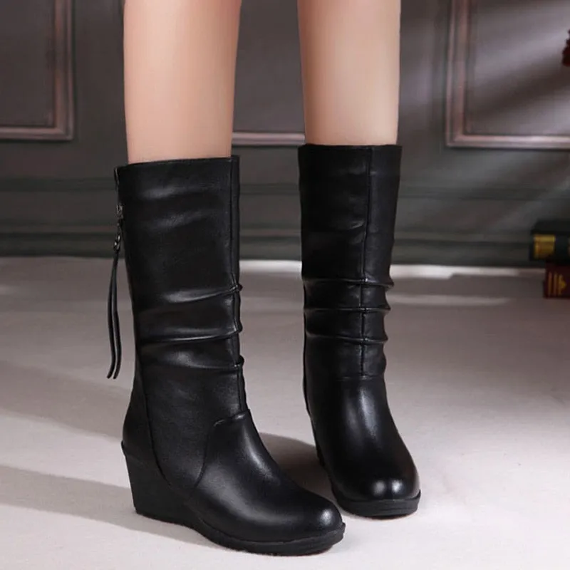 Trendy Mid Calf High Wedge Boots