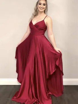 Unique A Line V Neck Burgundy Long Prom, V Neck Burgundy Formal Graduation Evening