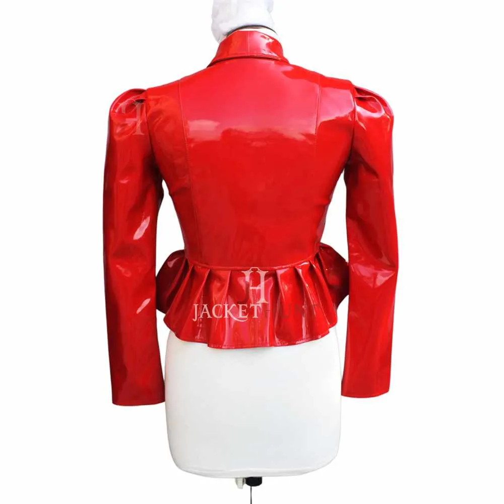 Women Red Vinyl Leather Mini Dress